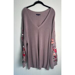 American Eagle Outfitters Lavender Embroidered Floral Bell Sleeve Sweater XXL